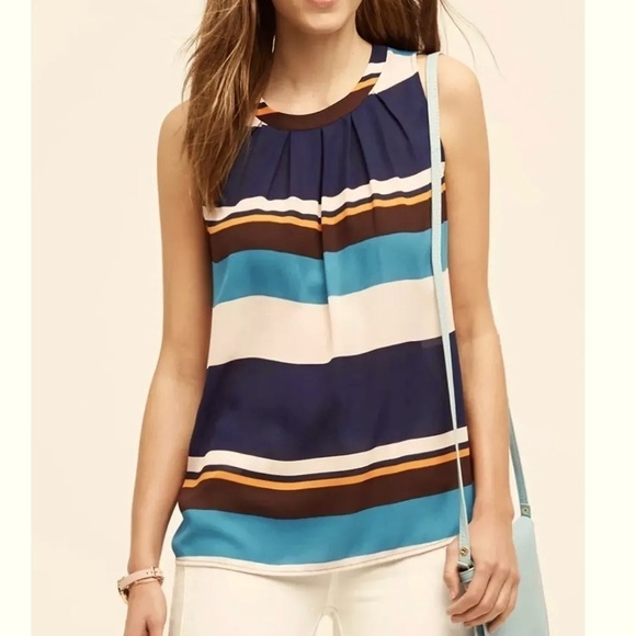 MEADOW RUE Top Anthropologie Peasant Boho Beachstripe Blouse Stripe Blue Xsmall - Picture 4 of 14